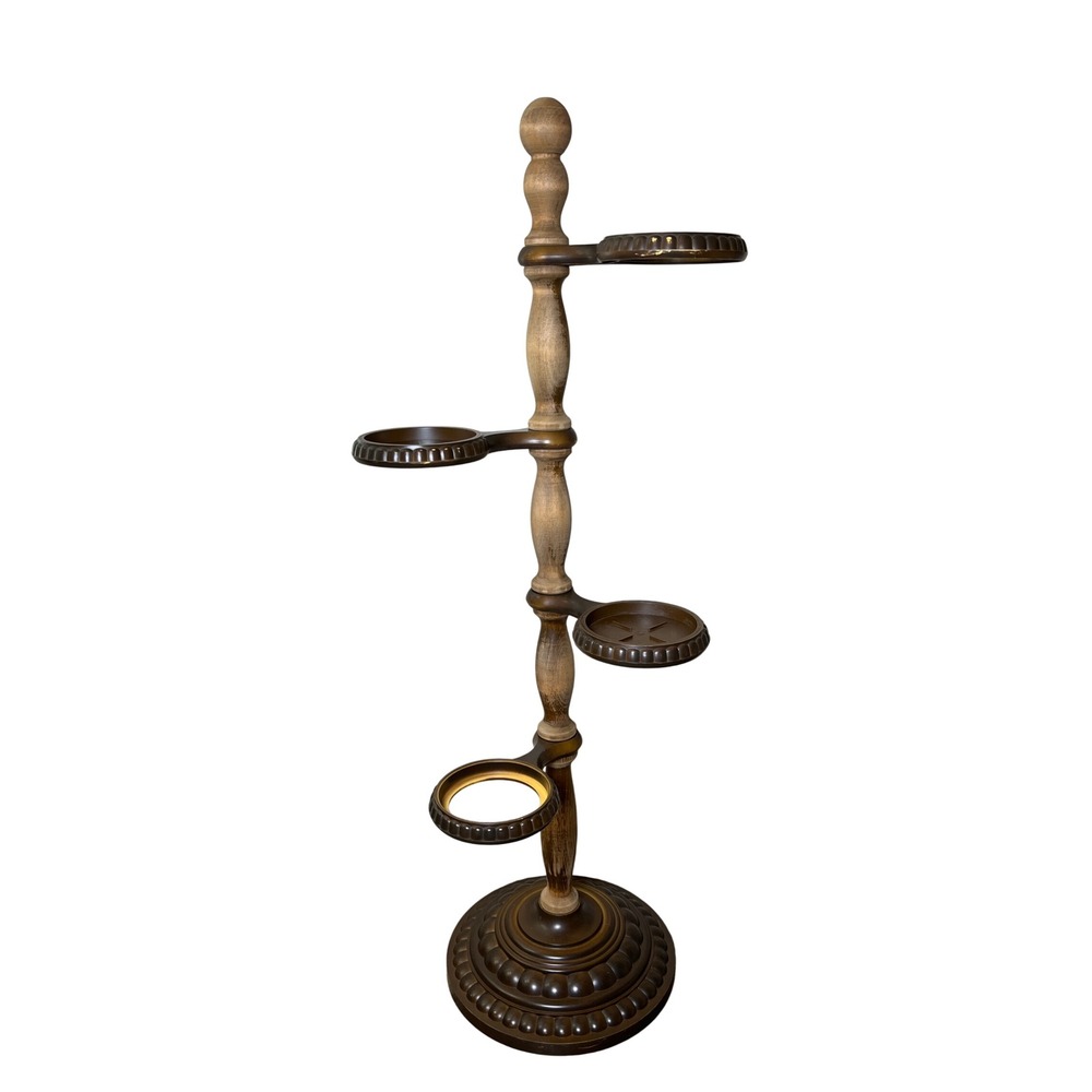Vintage MCM Tiered Wood Plant Stand 4 Spindle Tier Pedestal Brown Display Rack